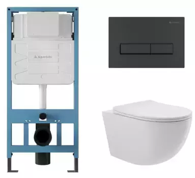 Комплект инсталляция с унитазом, крышкой и кнопкой смыва «Aqueduto» Tecnica Retangulo Ovo AQDS026 безободковый белый глянцевый