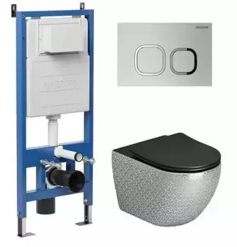 Комплект инсталляция с унитазом, крышкой и кнопкой смыва «Grossman» 97.4411SBRS.02.110 безободковый
