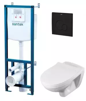 Комплект инсталляция с унитазом, крышкой и кнопкой смыва «Santek» 1WH501775 ПЭК Бореаль белый с чёрной матовой клавишей