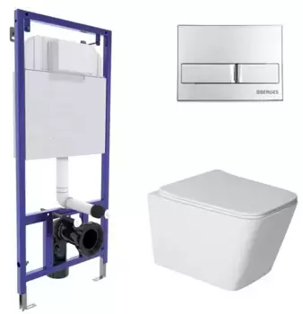 Комплект инсталляция с унитазом, крышкой и кнопкой смыва «Berges Wasserhaus» Novum Sigma Rimles безободковый