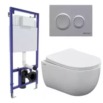 Комплект инсталляция с унитазом, крышкой и кнопкой смыва «Berges Wasserhaus» 043240 Novum525/Ventas Rimless/Ventas Slim SO/кнопка О2 безободковый белый