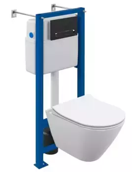 Комплект инсталляция с унитазом, крышкой и кнопкой смыва «Cersanit» City Smart Co Dpl Eo slim, Vector, Estetica безободковый белый
