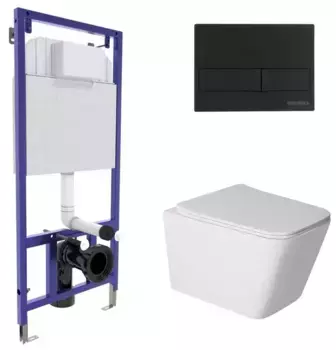 Комплект инсталляция с унитазом, крышкой и кнопкой смыва «Berges Wasserhaus» Novum Sigma Rimles безободковый