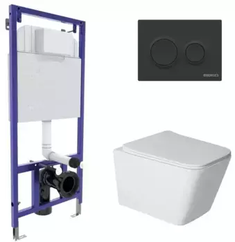 Комплект инсталляция с унитазом, крышкой и кнопкой смыва «Berges Wasserhaus» Novum Sigma Rimles безободковый