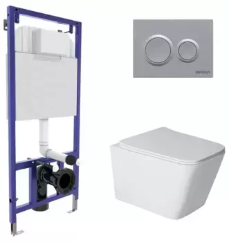 Комплект инсталляция с унитазом, крышкой и кнопкой смыва «Berges Wasserhaus» Novum Sigma Rimles безободковый