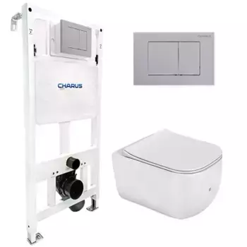 Комплект инсталляция с унитазом, крышкой и кнопкой смыва «Charus» SET.126W.21.1 безободковый белый