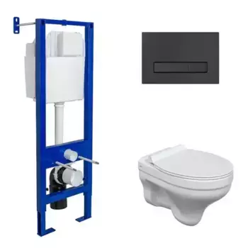 Комплект инсталляция с унитазом, крышкой и кнопкой смыва «Berges Wasserhaus» 042442 Atom Line 410/Albit S безободковый белый