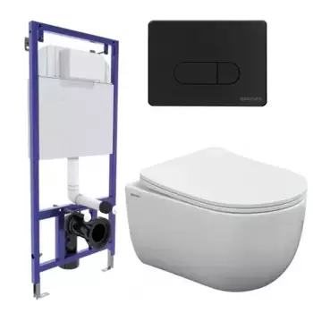 Комплект инсталляция с унитазом, крышкой и кнопкой смыва «Berges Wasserhaus» 043238 Novum525/Ventas Rimless/Ventas Slim SO/кнопка D5 безободковый белый