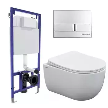 Комплект инсталляция с унитазом, крышкой и кнопкой смыва «Berges Wasserhaus» 043237 Novum525/Ventas Rimless/Ventas Slim SO/кнопка L3 безободковый белый