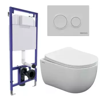 Комплект инсталляция с унитазом, крышкой и кнопкой смыва «Berges Wasserhaus» 043239 Novum525/Ventas Rimless/Ventas Slim SO/кнопка О1 безободковый белый