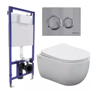 Комплект инсталляция с унитазом, крышкой и кнопкой смыва «Berges Wasserhaus» 043241 Novum525/Ventas Rimless/Ventas Slim SO/кнопка О3 безободковый белый