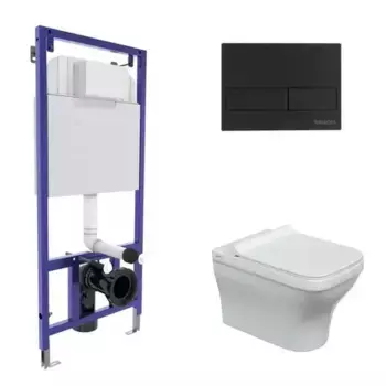 Комплект инсталляция с унитазом, крышкой и кнопкой смыва «Berges Wasserhaus» 042449 Novum/Strati Rimless/кнопка L5 SoftTouch безободковый белый