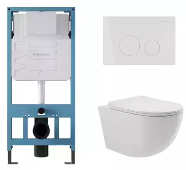 Комплект инсталляция с унитазом, крышкой и кнопкой смыва «Alice» Ovo AQDS019 безободковый белый