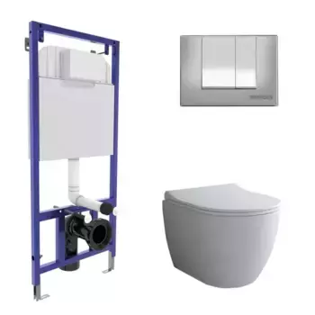 Комплект инсталляция с унитазом, крышкой и кнопкой смыва «Berges Wasserhaus» NOVUM 525 043263/OKUS/Toma Slim SO кнопка S3 белый