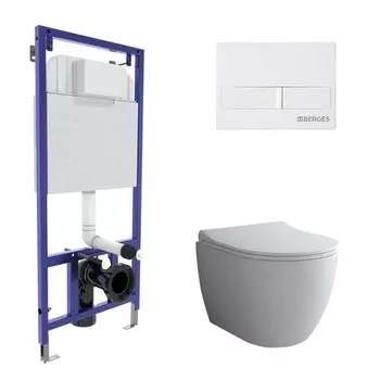Комплект инсталляция с унитазом, крышкой и кнопкой смыва «Berges Wasserhaus» NOVUM 525 043263/OKUS/Toma Slim SO кнопка L1 белый