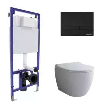 Комплект инсталляция с унитазом, крышкой и кнопкой смыва «Berges Wasserhaus» NOVUM 525 043273/OKUS/Toma Slim SO кнопка F5 белый