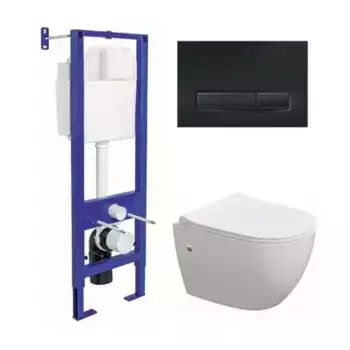 Комплект инсталляция с унитазом, крышкой и кнопкой смыва «Berges Wasserhaus» 042445 Atom Line 410/Okus/кнопка черная SoftTouch белый