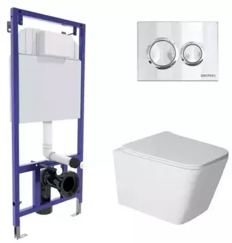 Комплект инсталляция с унитазом, крышкой и кнопкой смыва «Berges Wasserhaus» Novum Sigma Rimles безободковый