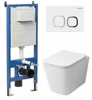 Комплект инсталляция с унитазом, крышкой и кнопкой смыва «Grossman» 97.4441S.02.000 безободковый