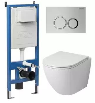 Комплект инсталляция с унитазом, крышкой и кнопкой смыва «Grossman» 97.4455SQ.01.110 безободковый