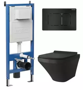 Комплект инсталляция с унитазом, крышкой и кнопкой смыва «Grossman» 97.4440BMS.04.21M безободковый черный матовый