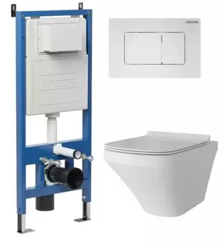 Комплект инсталляция с унитазом, крышкой и кнопкой смыва «Grossman» 97.4440S.04.01M безободковый белый