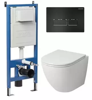 Комплект инсталляция с унитазом, крышкой и кнопкой смыва «Grossman» 97.4455SQ.03.210 безободковый