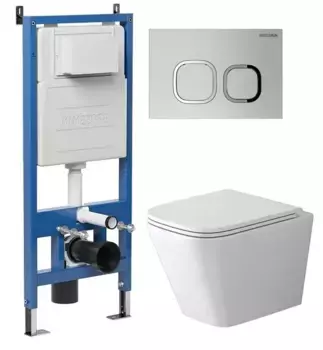 Комплект инсталляция с унитазом, крышкой и кнопкой смыва «Grossman» 97.4479SQ.02.110 безободковый белый