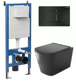 Комплект инсталляция с унитазом, крышкой и кнопкой смыва «Grossman» 97.4441BMS.04.21M безободковый черный матовый