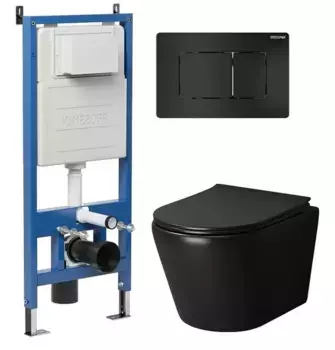 Комплект инсталляция с унитазом, крышкой и кнопкой смыва «Grossman» 97.4478BMS.04.21M безободковый черный матовый