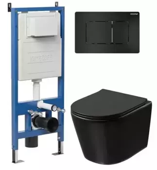Комплект инсталляция с унитазом, крышкой и кнопкой смыва «Grossman» 97.4477BMSQ.04.21M безободковый черный матовый