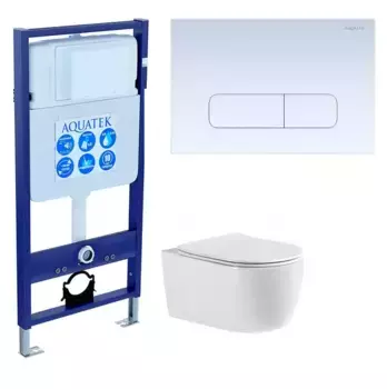 Комплект инсталляция с унитазом, крышкой и кнопкой смыва «Акватек» Set Aquatek Европа cmp013 безободковый белый