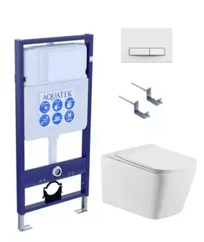 Комплект инсталляция с унитазом, крышкой и кнопкой смыва «Акватек» Set Aquatek Либра N KDI21 безободковый белый