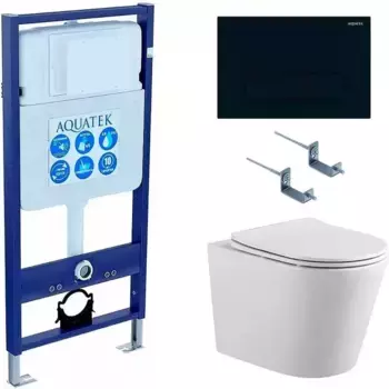 Комплект инсталляция с унитазом, крышкой и кнопкой смыва «Акватек» Set Aquatek Вега-1905-017 безободковый белый