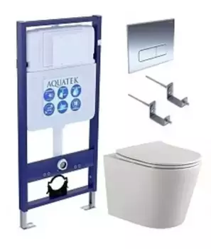 Комплект инсталляция с унитазом, крышкой и кнопкой смыва «Акватек» Set Aquatek Вега cmp-016 безободковый белый