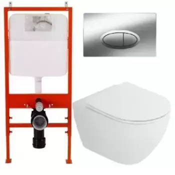 Комплект инсталляция с унитазом, крышкой и кнопкой смыва «Belbagno» Stylus CZR-513-TH-R/CZR2316SC/BB026/BB051CR безободковый белый