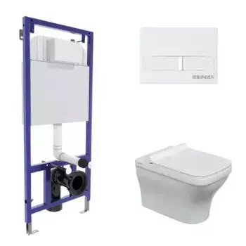 Комплект инсталляция с унитазом, крышкой и кнопкой смыва «Berges Wasserhaus» 042452 Novum с унитазом Strati Rimless/кнопка L1 безободковый белый