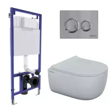 Комплект инсталляция с унитазом, крышкой и кнопкой смыва «Berges Wasserhaus» 043249 Novum525/EGO Rimless/Okus Slim SO/кнопка O3 безободковый белый