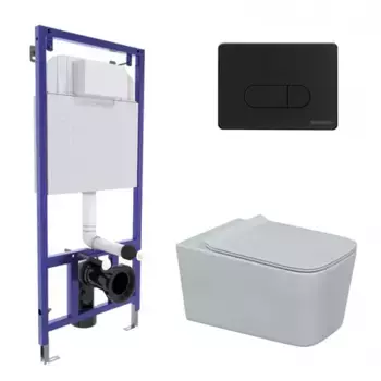 Комплект инсталляция с унитазом, крышкой и кнопкой смыва «Berges Wasserhaus» 043275 Novum 525/Floe/кнопка D5 Soft Touch безободковый белый