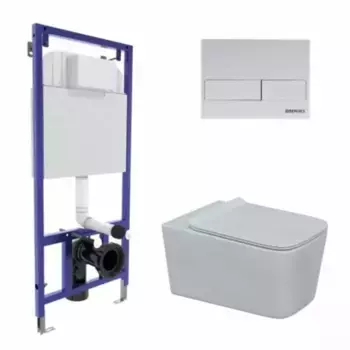 Комплект инсталляция с унитазом, крышкой и кнопкой смыва «Berges Wasserhaus» 043278 Novum 525/Floe/кнопка L4 Soft Touch безободковый белый