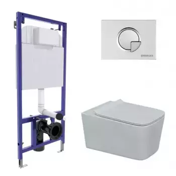 Комплект инсталляция с унитазом, крышкой и кнопкой смыва «Berges Wasserhaus» 043281 Novum 525/Floe/кнопка R2 безободковый белый