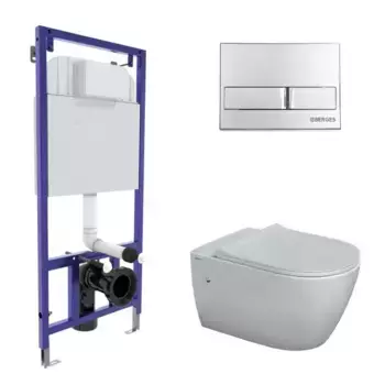 Комплект инсталляция с унитазом, крышкой и кнопкой смыва «Berges Wasserhaus» NOVUM 525 043216/MASCON/Toma Slim SO кнопка L3 безободковый белый