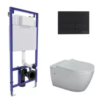 Комплект инсталляция с унитазом, крышкой и кнопкой смыва «Berges Wasserhaus» NOVUM 525 043217/MASCON/Toma Slim SO кнопка L5 безободковый белый