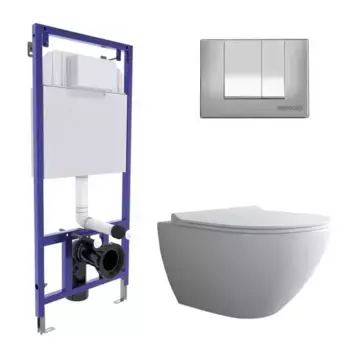 Комплект инсталляция с унитазом, крышкой и кнопкой смыва «Berges Wasserhaus» NOVUM 525 043247/PUMA XL/Toma Slim SO кнопка S3 безободковый белый