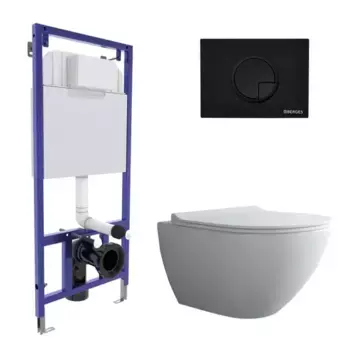Комплект инсталляция с унитазом, крышкой и кнопкой смыва «Berges Wasserhaus» NOVUM 525 043268/PUMA/Toma Slim SO кнопка R5 безободковый белый