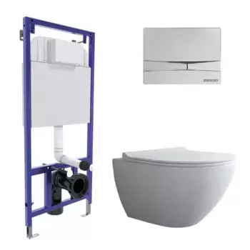 Комплект инсталляция с унитазом, крышкой и кнопкой смыва «Berges Wasserhaus» NOVUM 525 043269/PUMA/Toma Slim SO кнопка F3 безободковый белый