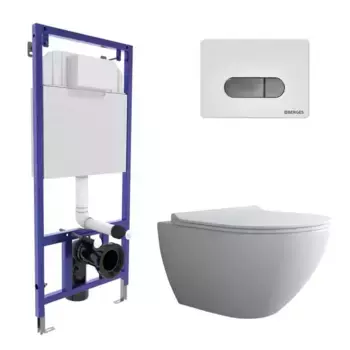 Комплект инсталляция с унитазом, крышкой и кнопкой смыва «Berges Wasserhaus» NOVUM 525 043270/PUMA/Toma Slim SO кнопка D7 безободковый белый