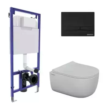 Комплект инсталляция с унитазом, крышкой и кнопкой смыва «Berges Wasserhaus» NOVUM 525 047255/EGO Rimless/Toma Slim SO кнопка F5 безободковый белый