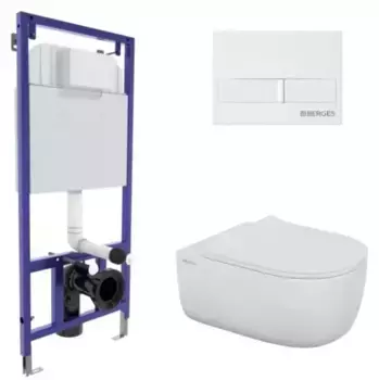 Комплект инсталляция с унитазом, крышкой и кнопкой смыва «Berges Wasserhaus» Novum 525/унитаз EGO XL Rimless 043323 безободковый
