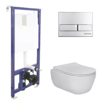 Комплект инсталляция с унитазом, крышкой и кнопкой смыва «Berges Wasserhaus» Novum/Ego Rimless/L3 безободковый белый с кнопкой хром